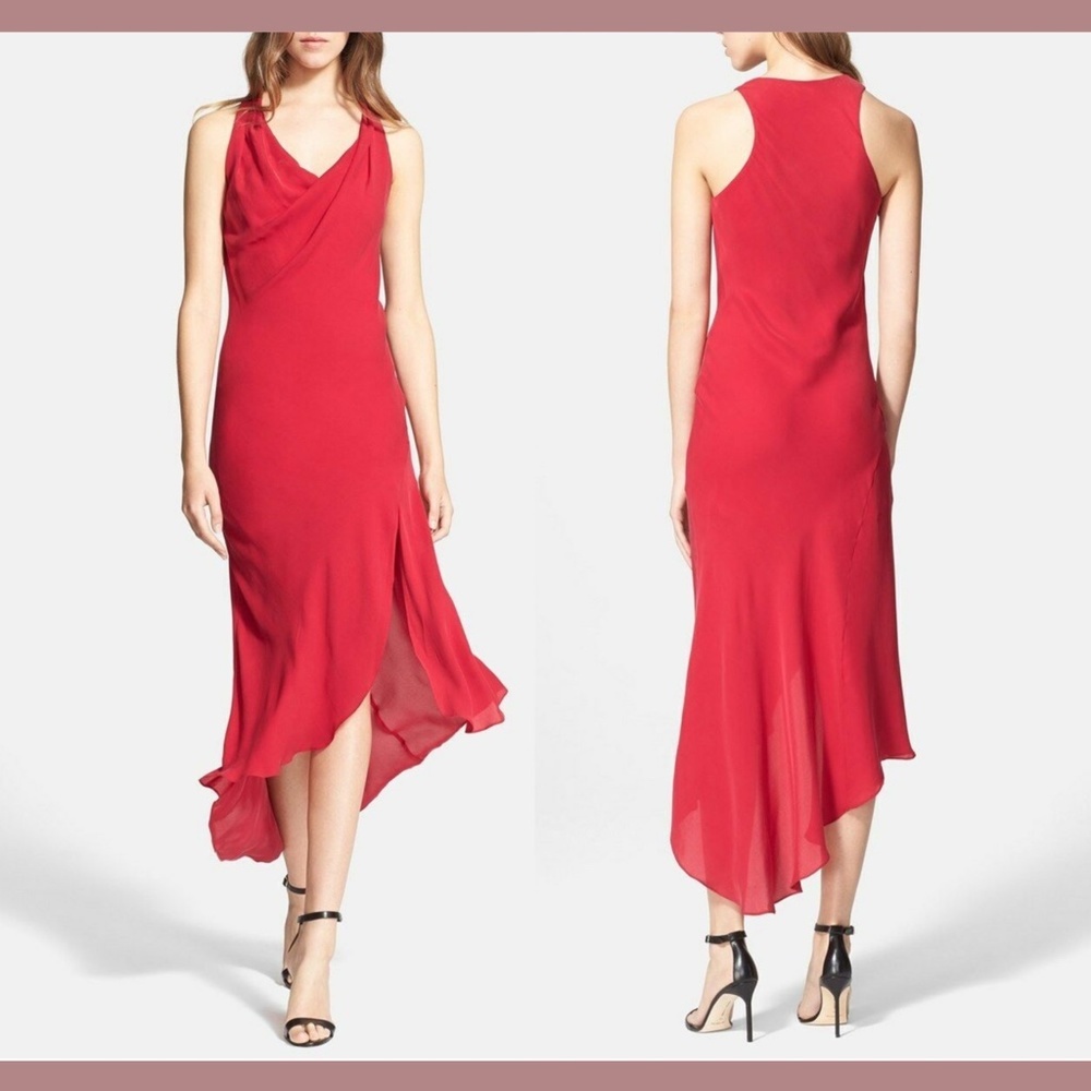 NWT $475 Haute Hippie Cowl‎ Neck Racerback Silk Dress Red [SZ Medium ]